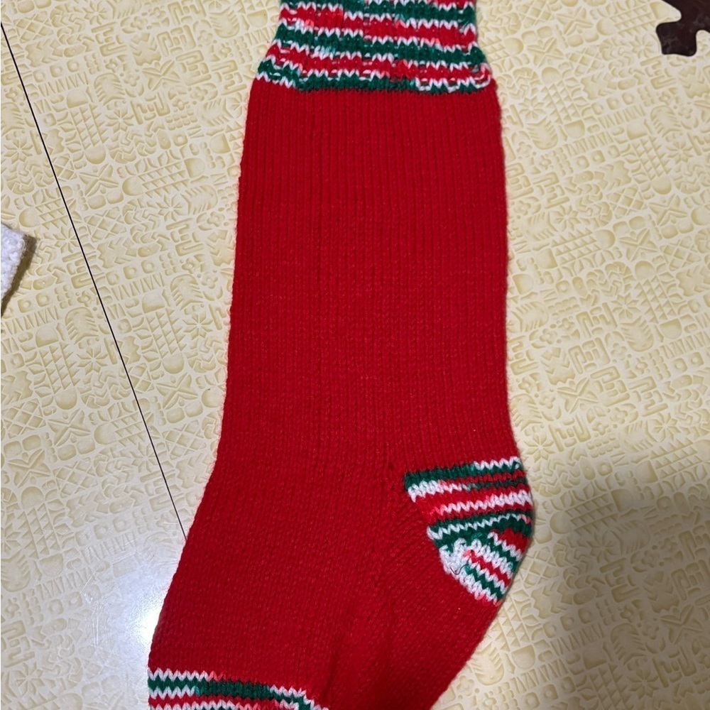 Vintage Red and Green Holiday Decor Knit Sock